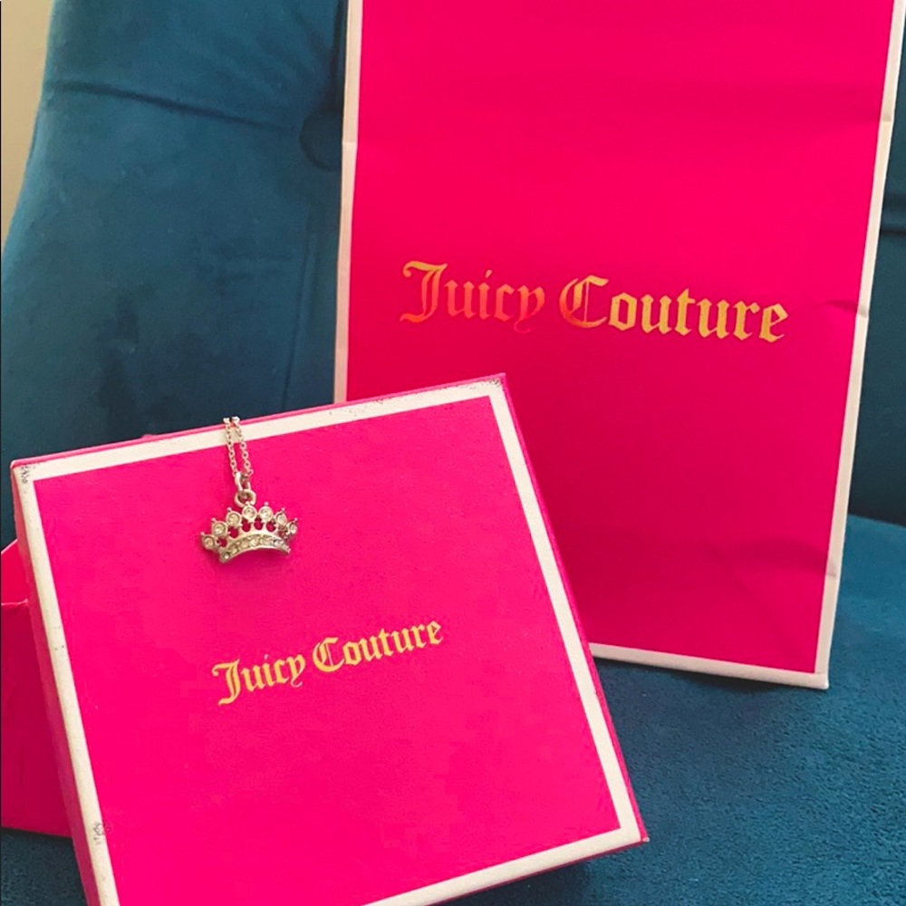 Juicy Couture silver princess crown necklace.